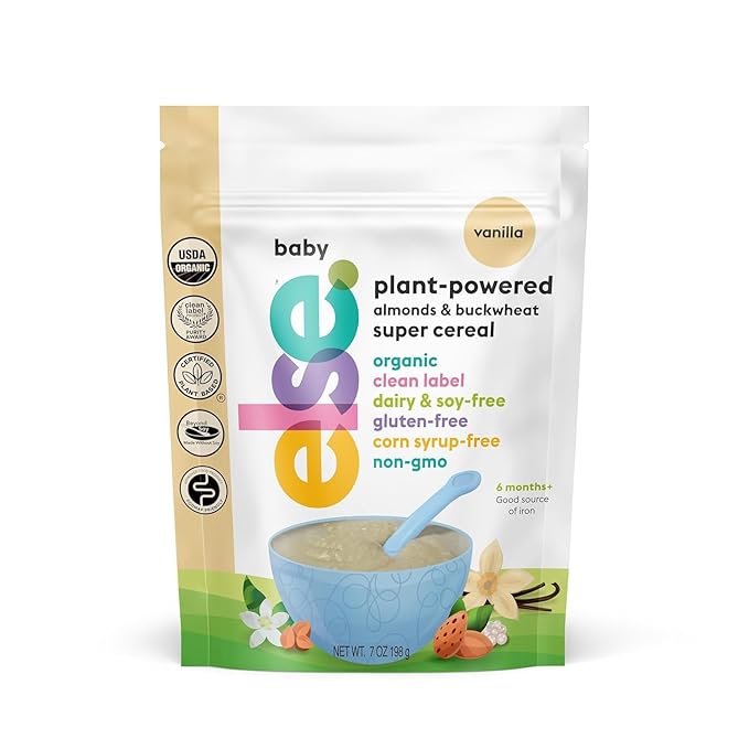 Else Nutrition Super Cereal For Babies 6 mo+, Made With Real Whole Plants for a Nutritionally Balanced meal, with gluten free carbs and plant protein (Vanilla, 6 Pack)