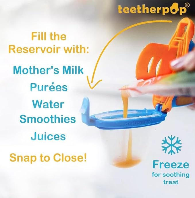 Teetherpop Fillable Freezable Feeder – Spill-Proof Design for Baby Led Weaning – Perfect for Breastmilk Storage, Smoothies, or Purees – Baby Feeding Essentials (BlueLime)