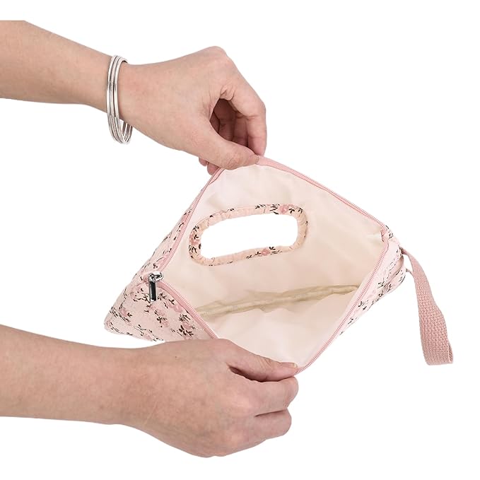 Quilted Baby Wipe Holder, Canvas Floral Quilted Pouch with Hanging Strap, Portable Diaper Wipe Holder for Travel Stroller-Long Branch Pollen