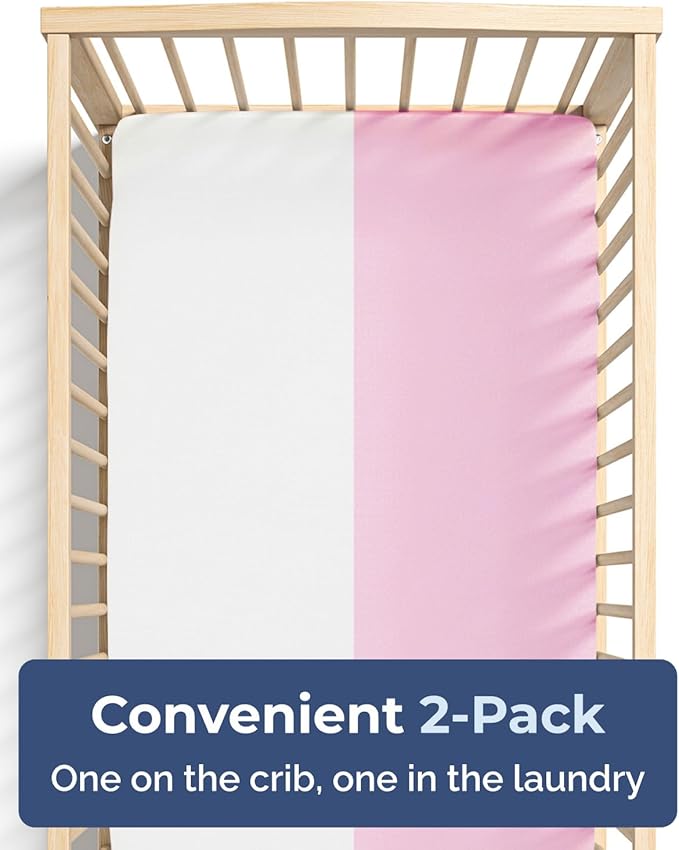Changing Pad Cover - Pack of 2 Soft Unisex Diaper Change Microfiber Table Sheets - Fits 32"x16" Contoured Pad - Changing Pad Cover for Baby Boys and Girls - Machine Washable - Oeko-Tex, White/Pink