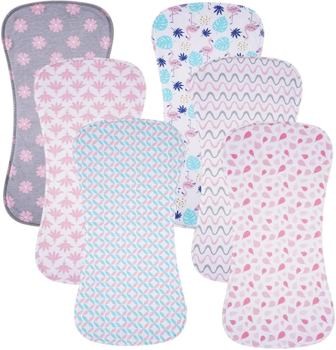 6 Pack Cotton Baby Burp Cloths Extra Absorbent Soft for Baby Boys and Girls (Pink02)