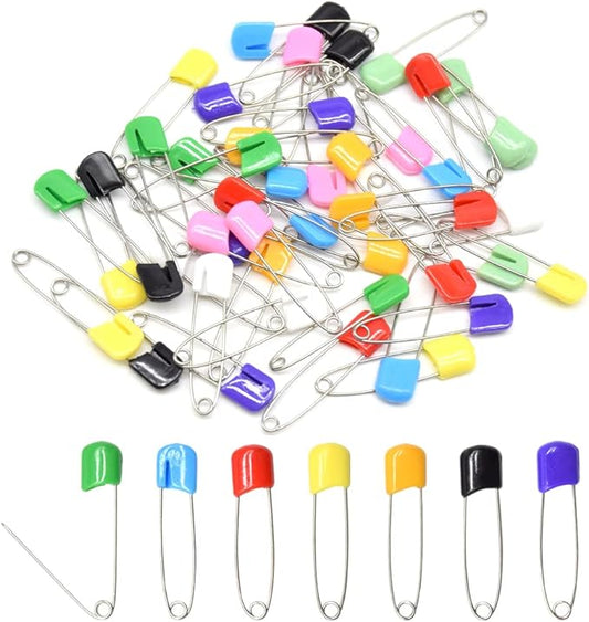 50 PCS Safety Pin 54mm/2.2in Baby Diaper Pins for Cloth Plastic Head Baby Pins for Diapers Stainless Steel Cloth Pins with Locking Closures Nappy Pin for Crafts（DT/Color）