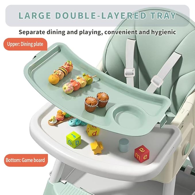 High Chairs for Babies and Toddlers, 4 in 1 Convertible Baby High Chair, Portable High Chair for Travel with Adjustable Height and Back, Foldable HighChair with Wheels& Pu Cushion