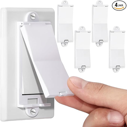 4 Light Switch Guard Cover, Baby Proof Wall Switch Cover Guard for Rocker Light Switch Protects Your Lights or Circuits from Being Accidentally Turned On or Off (White)