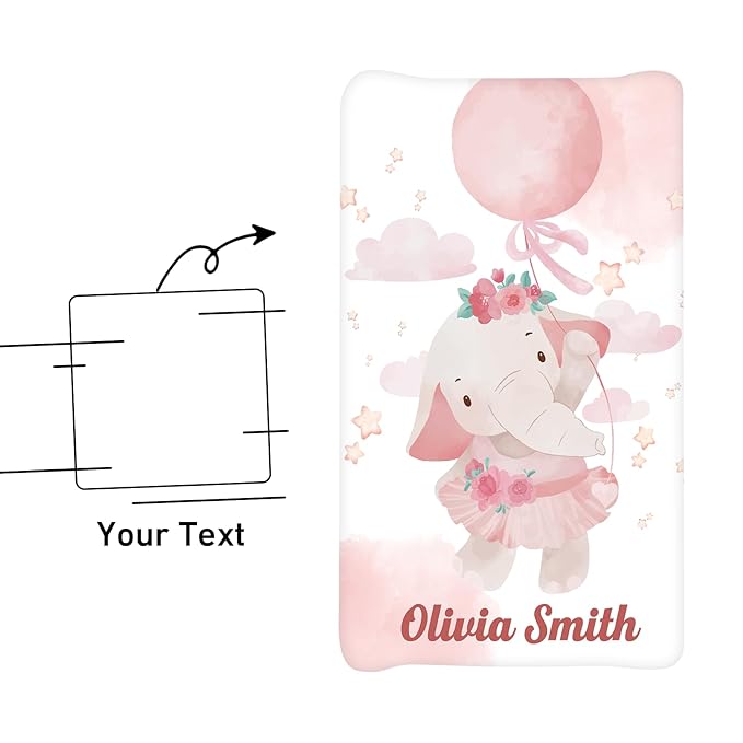 Personalized Baby Changing Pad Cover with Name - 2 Piece Baby Pee Pad Cover for Diaper Changing Table, Portable Pink Elephant Shark Custom Gifts for Infant Baby