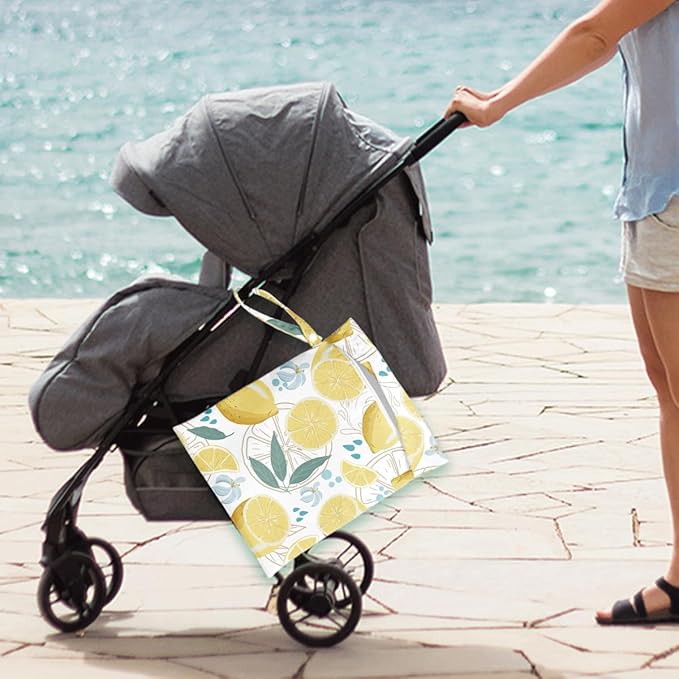 Wet Bag for Swimsuit Pool Travel Baby Cloth Diapers Dirty Yoga Gym Clothes Beach Bags Summer Gifts for Women Men Beach Vacation Essentials Lemon Waterproof Wet Dry Bag Travel Laundry Bags