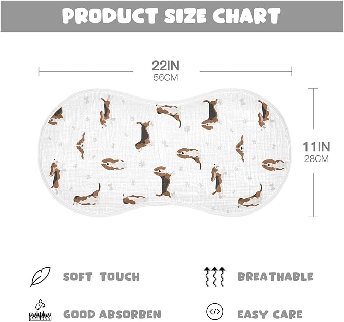 Basset Hound Dog Pattern Muslin Burp Cloths for Baby 2 Pack Soft 100% Cotton Baby Washcloths Bibs for Boy Girl