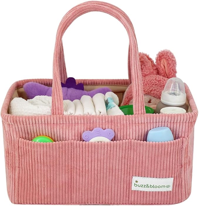 Buzz&Bloom Baby Diaper Caddy Organizer, Stylish Storage Basket for Newborn Essentials and Diaper Station, Gift for Baby Shower and Registry Must-Have (Pink)