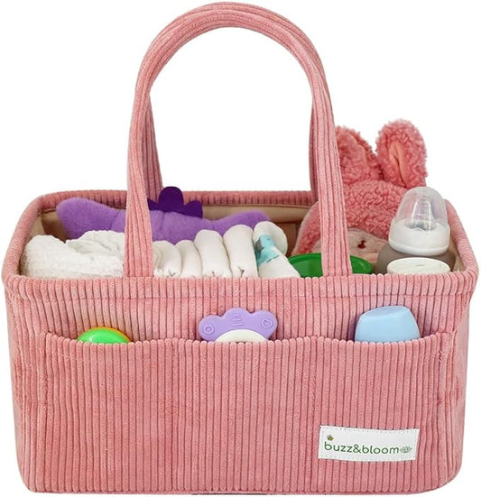 Buzz&Bloom Baby Diaper Caddy Organizer, Stylish Storage Basket for Newborn Essentials and Diaper Station, Gift for Baby Shower and Registry Must-Have (Pink)
