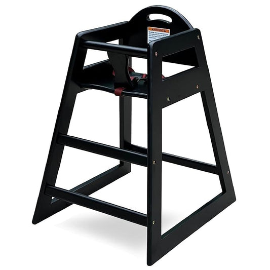 Wooden High Chair for Baby & Toddler – Restaurant-Style Stackable HighChair with Commercial Grade Solid Wood for Dining Table & Kitchen – Compact & Portable Design for Home & Restaurant Use - Black