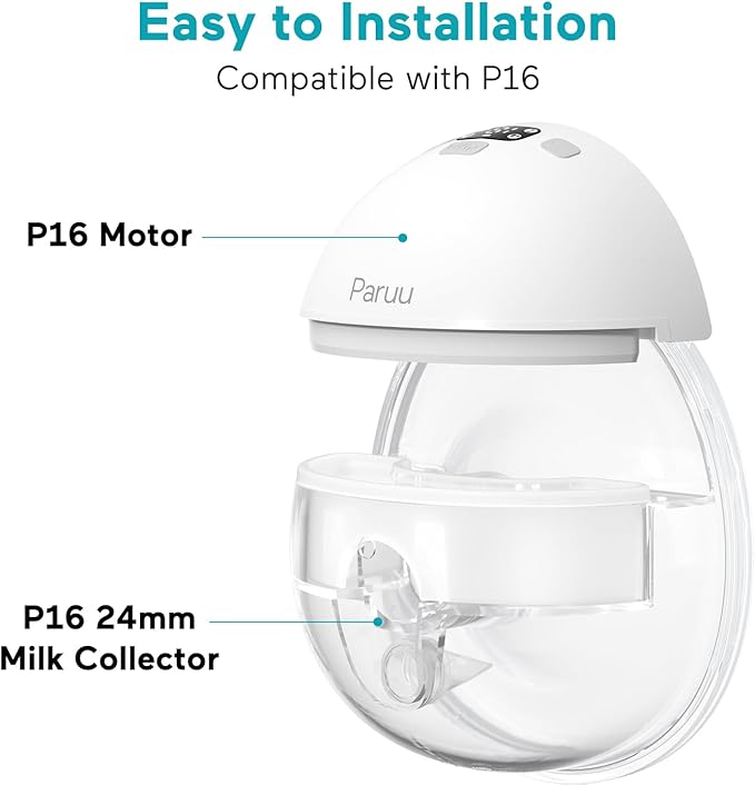 Paruu P16 Replacement Full Set Collector Cup, Only Compatible with P16 Wearable Breast Pump (150ml, 24mm Flange), Original Accessories, 1 Set