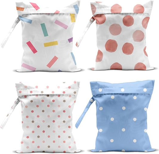 4 Pack Wet Bag for Swimsuit, Beach Travel Essentials Wet Dry Bag, for Sunscreen Toiletry Dirty Clothes Yoga Gym Diaper, Friend Summer Beach Vacation Gifts. Geometric dots