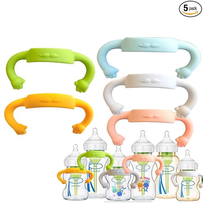 Silicone Baby Bottle Handles Compatible with Dr. Brown's Feeding Bottles, Easy Grip Removable Handles, 5 Pack