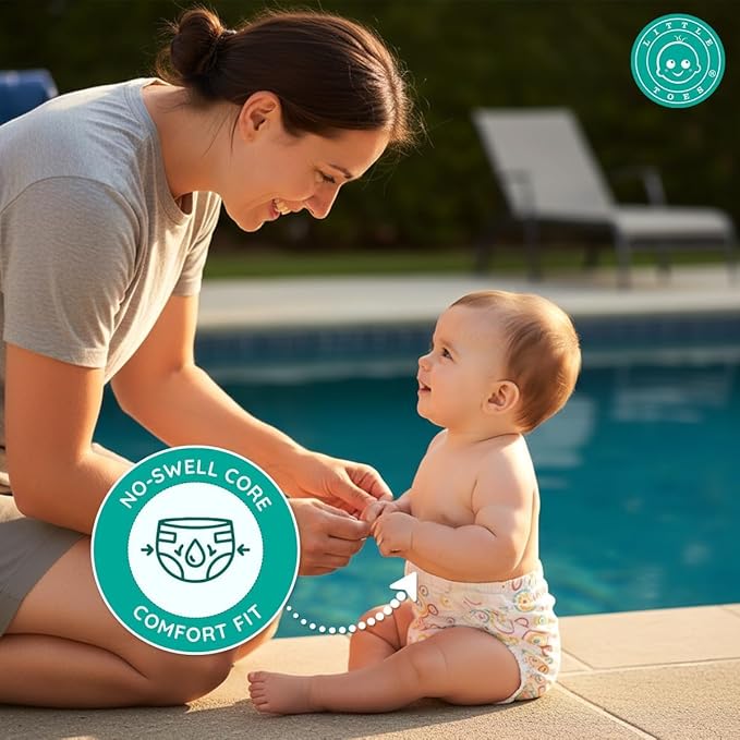 Little Toes Premium Natural Disposable Swim Diapers, Size 5 Large (26+ lbs) (24 Count) | Baby Disposable Swim Diapers | Hypoallergenic, Chlorine & Fragrance-Free | Gentle on Sensitive Skin