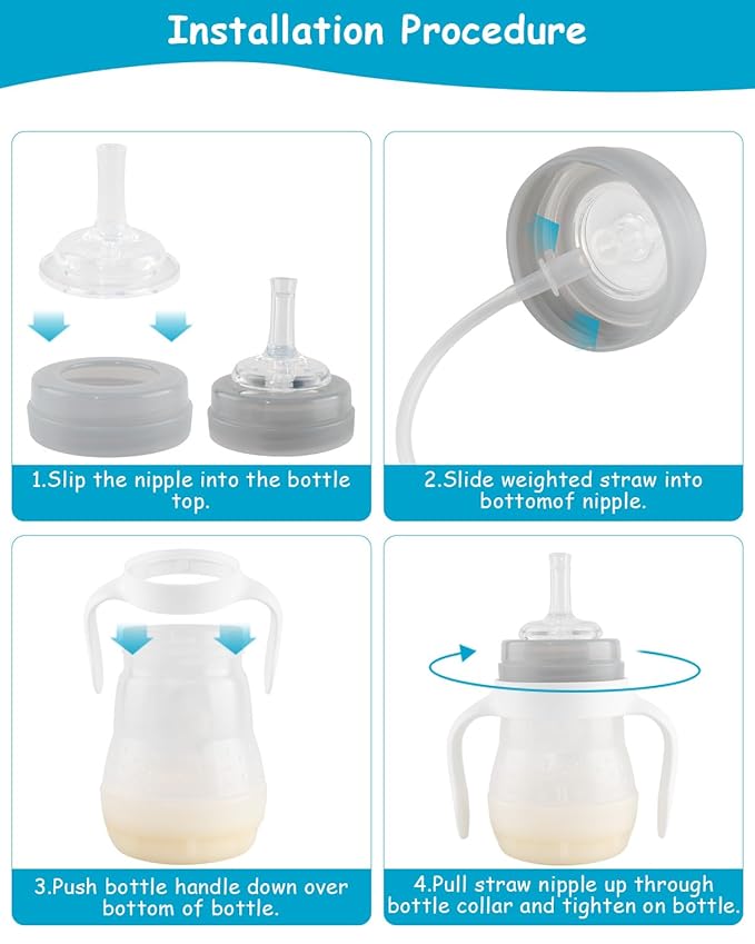 Straw Cup Conversion Kit for Mam Bottles, Spill-Proof Transition Kit with Silicone Straw Nipple, Weighted Straw, Handle, 3 Pack, 6m+