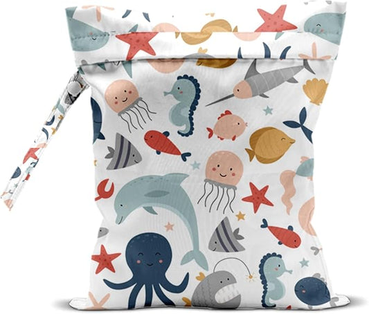 Fish Wet Dry Bags for Diaper Waterproof Swimsuit Washable Reusable Bag for Beach Diapers Dirty Yoga Gym Clothes Plant Gifts for Men Women Baby Friend