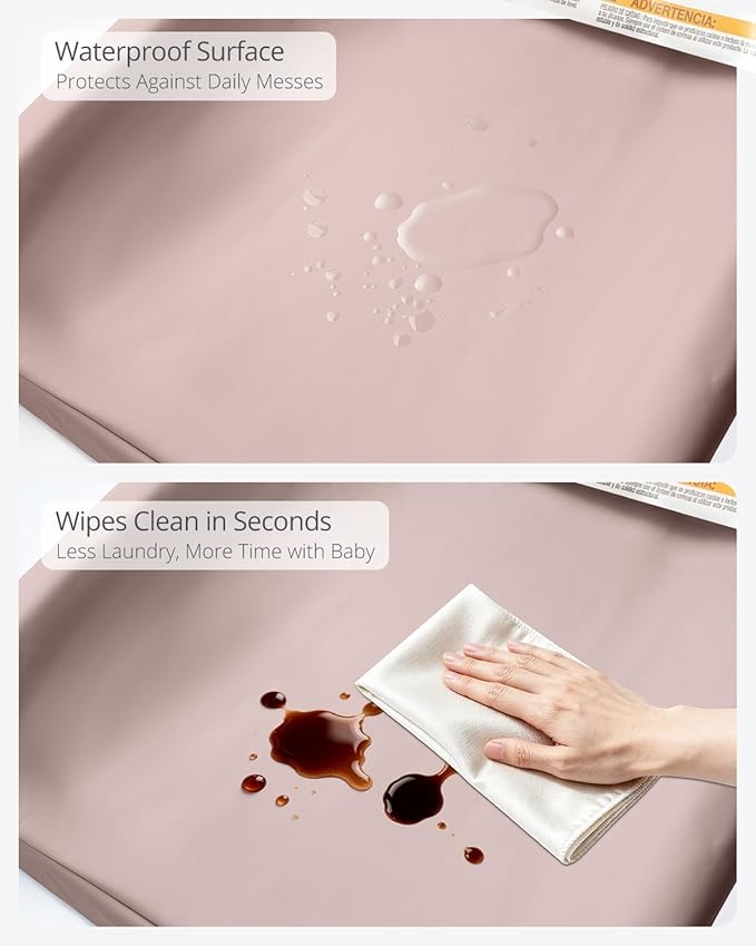 Baby Changing Pad, Wipeable Changing Pad, Diaper Changing Pads, Pink Vegan Leather Waterproof Changing Table Topper for Dresser and Table
