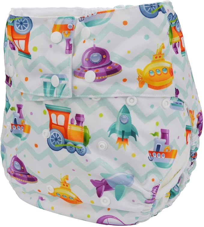 Teen Adult Cloth Diaper Nappy Reusable Washable for Disability Incontinence (Rockets Sailboats Cars)