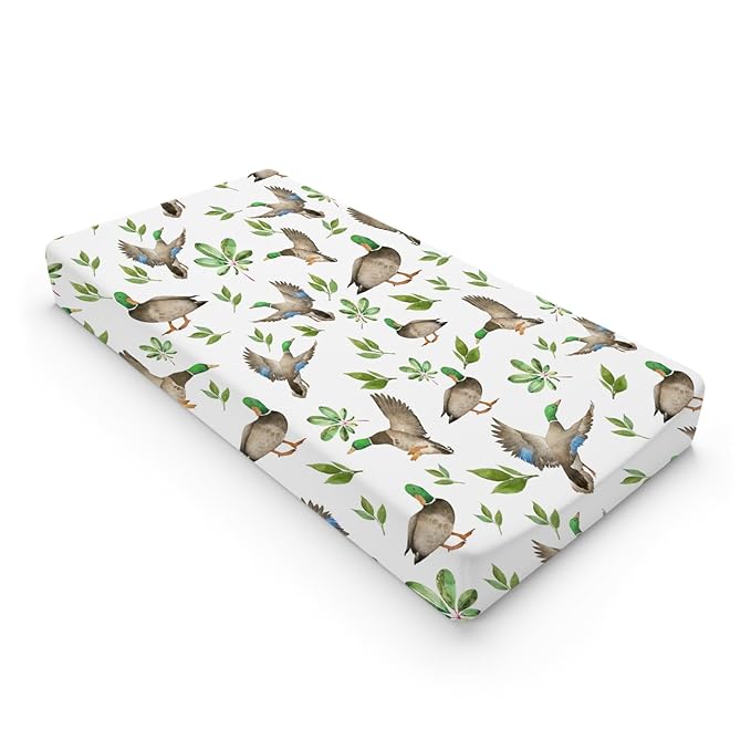Hunting Wild Duck Leaves Baby Changing Pad Cover for Baby Boy Girl 32''x16'' Mallard Duck Unisex Fitted Diaper Change Table Sheets Comfort Soft Breathable Nursery Changing Table Sheets Mats