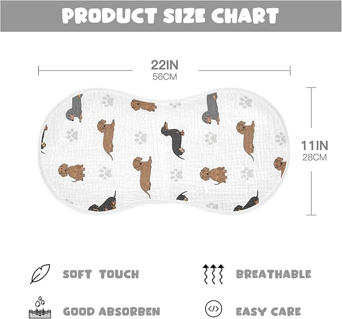 2 Pack Muslin Burp Cloths Dachshund Dogs Paw White Cotton Baby Burp Cloths Soft Burping Cloth Absorbent Spit Up Rags for Baby Boys Girls 22x11 Inch