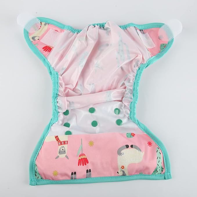 Baby Cloth Diaper Cover Nappy Hook and Loop Double Gusset 6.6lbs to 33lbs (Pink Alpaca) One Size
