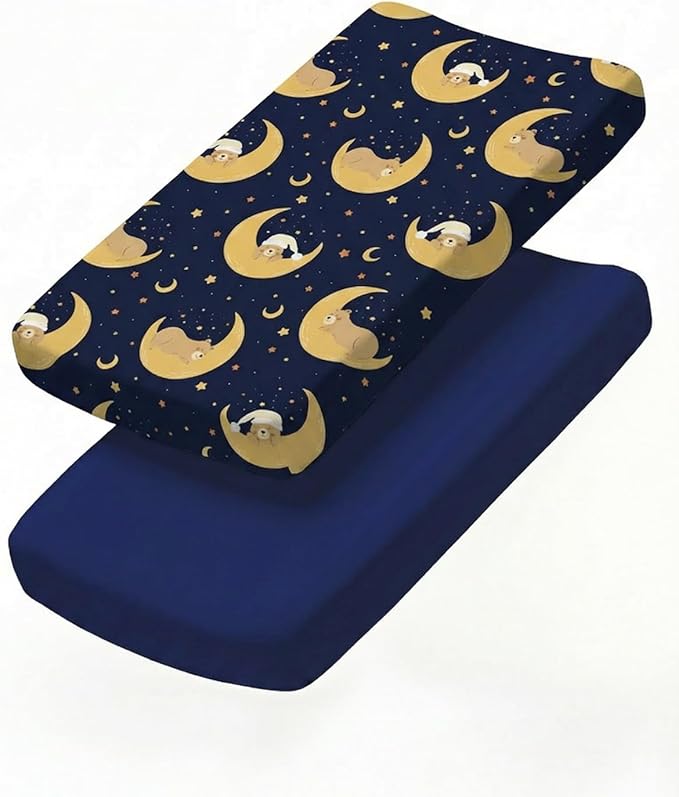 Changing Pad Cover - Pack of 2 Soft Unisex Diaper Change Microfiber Table Sheets - Fits 32"x16" Contoured Pad - Changing Pad Cover for Baby Boys & Girls - Snug, Machine Washable - Oeko-Tex, Moon Bear