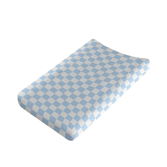 Blue Checkered Changing Pad Cover for Baby Girls Boys Cartoon Breathable Diaper Change Table Sheet Soft Stretchy Cute Change Table Mat Cover Fit 32x16