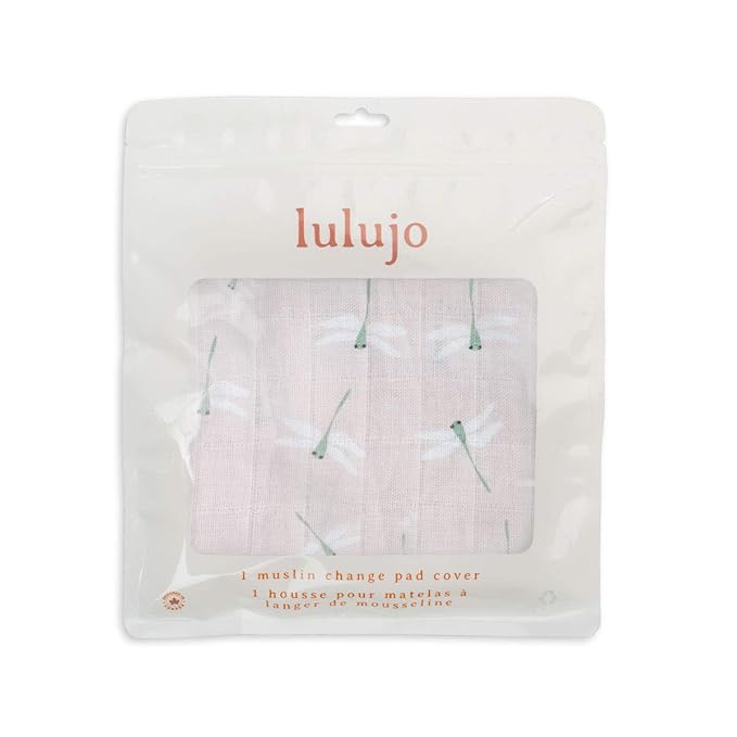 lulujo Baby Changing Pad Cover 100% Cotton Muslin Fitted Standard Size, 32 x 16 Inches, Dragonfly