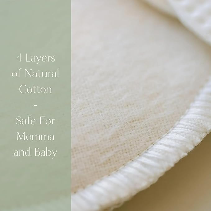 NuAngel 100% Cotton Washable Nursing Pads for Breastfeeding, Reusable & Breathable Leak Protection – 4 Pack (Natural)