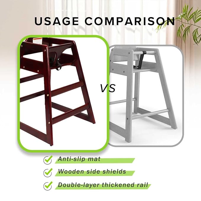 LZMS Wooden Highchair for Babies & Toddlers - Skin-Friendly,Rounded Edges,Safety Belt,Stackable,Reinforced Frame Baby Seat | Natural Finish Dining Chair for Little Ones（Color: Mahogany）