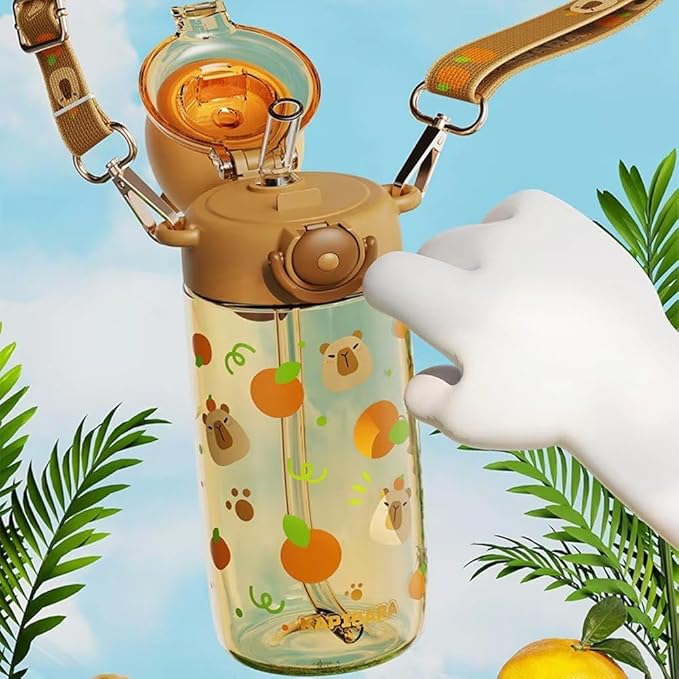 Kawaii Capybara Water Bottle Tritan Bottles Water Cup Kids Portable Kapibara Drinks Bottle for School/Cycling/Running