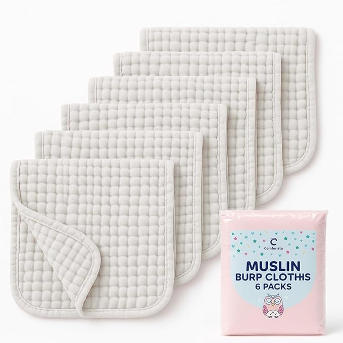 White Muslin Burp Cloths for Babies Set of 6, 20"x10", Baby Girl Burp Cloths Absorbent & Soft, No Shrinkage, Hypoallergenic, Burping Cloths Perfect for Baby Boy/Girl