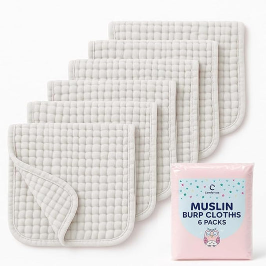 White Muslin Burp Cloths for Babies Set of 6, 20"x10", Baby Girl Burp Cloths Absorbent & Soft, No Shrinkage, Hypoallergenic, Burping Cloths Perfect for Baby Boy/Girl