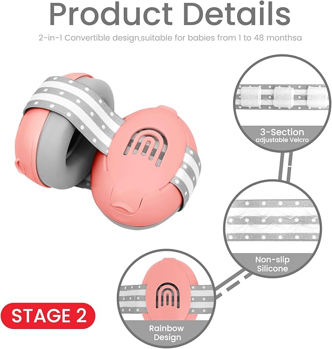 2-in-1 Adjustable Baby & Toddler Noise Cancelling Headphones - Ear Muffs for Kids 1-3 for Airplane Travel