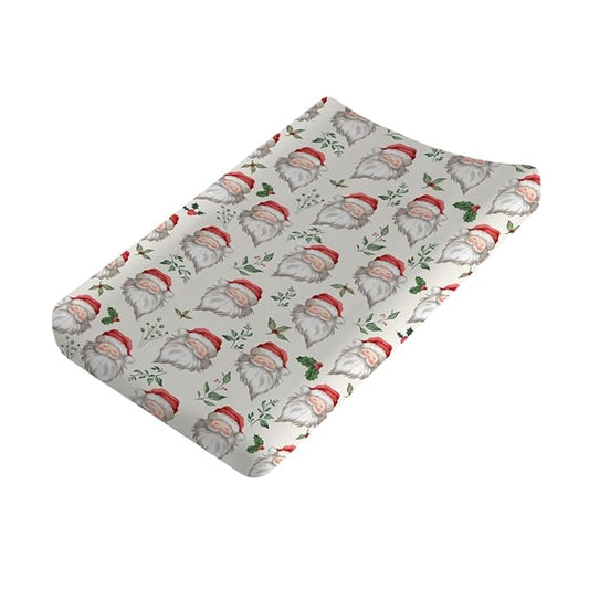 Funny Santa Claus Changing Pad Covers Christmas Cherry Fir Leaves Diaper Changing Table Sheets Cover for Baby Boys Girls Winter Soft Breathable Stretchy Baby Changing Pad Mats 32''x16''
