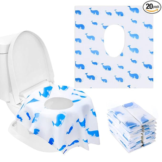 20 Pack Toilet Seat Covers Disposable, Extra Large Disposable Toilet Seat Covers for Adults, Individually Wrapped Potty Training Liners with Non-Slip Adhesives for Kids in Home, Restrooms&Travel -Blue