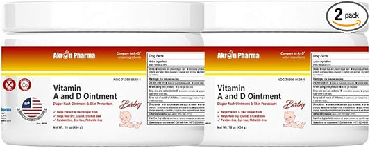 Vitamin A and D Ointment, Diaper Rash Ointment and Skin Protectant, 1 LB Jar (2 Pack)