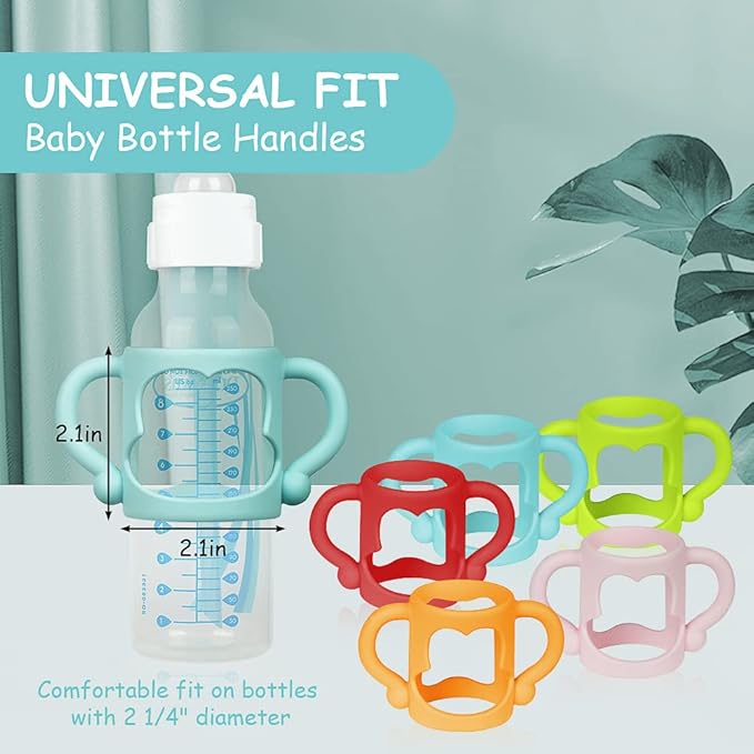 Aolso Silicone Baby Bottle Handles, 3PCS Bottle Handles for Dr Brown Narrow Bottles, Easy Grip Handles to Hold Baby Bottle, Easy Carry Handle Lightweight Bottle Handle (Red/Green/Blue)
