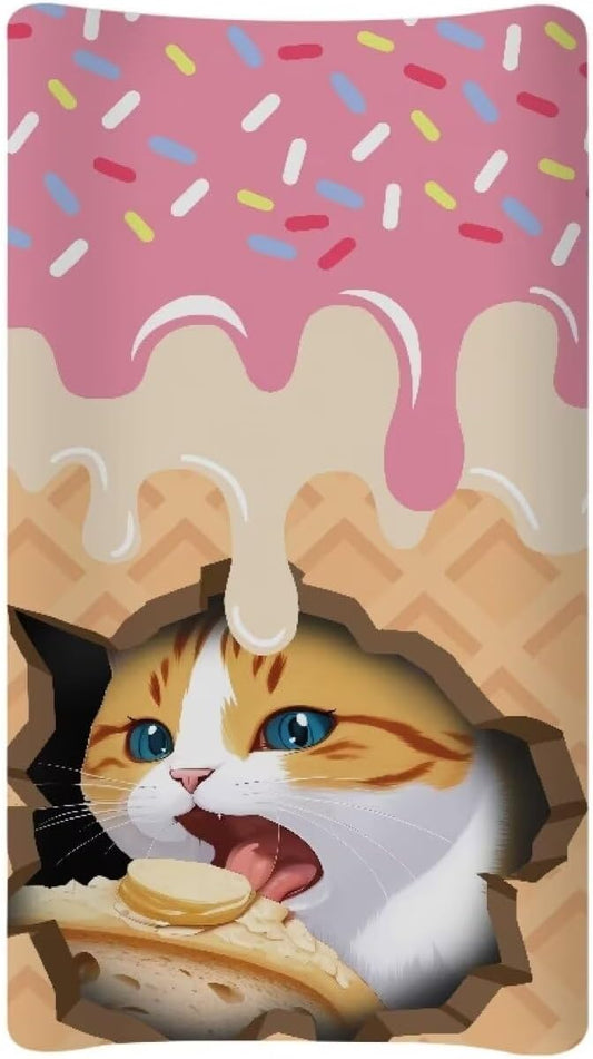 Cat Ice-Cream Changing Table Cover Breathable Stretchy Nursery Pad Change Cover Soft Changing Pad Cover for Boys Girls Fit 32"x16" Contoured Pad