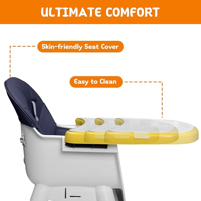 High Chairs for Babies and Toddlers, 5-in-1 Convertible Baby High Chair to Booster Seat with Removable Tray, Kids Learning and Building Block Activity Table with Safety Harness, Blue