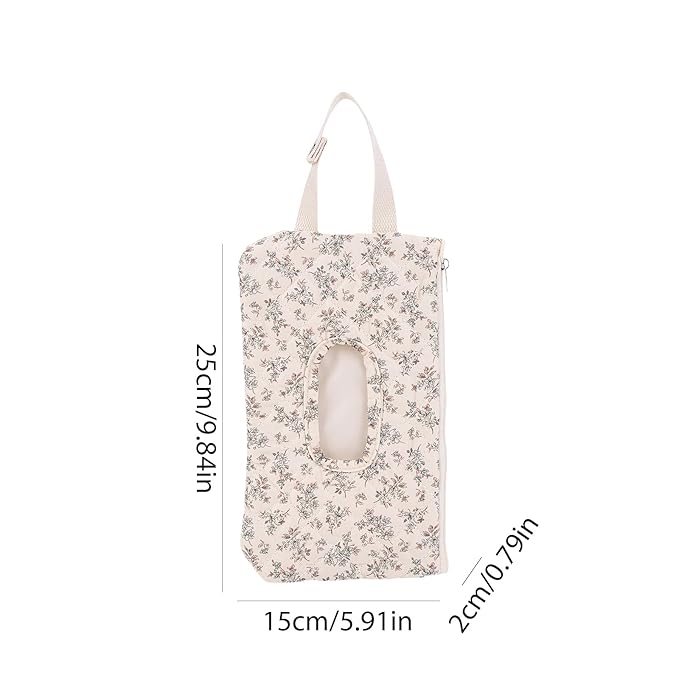 Quilted Baby Wipe Holder, Canvas Floral Quilted Pouch with Hanging Strap, Portable Diaper Wipe Holder for Travel Stroller-Polka Dots