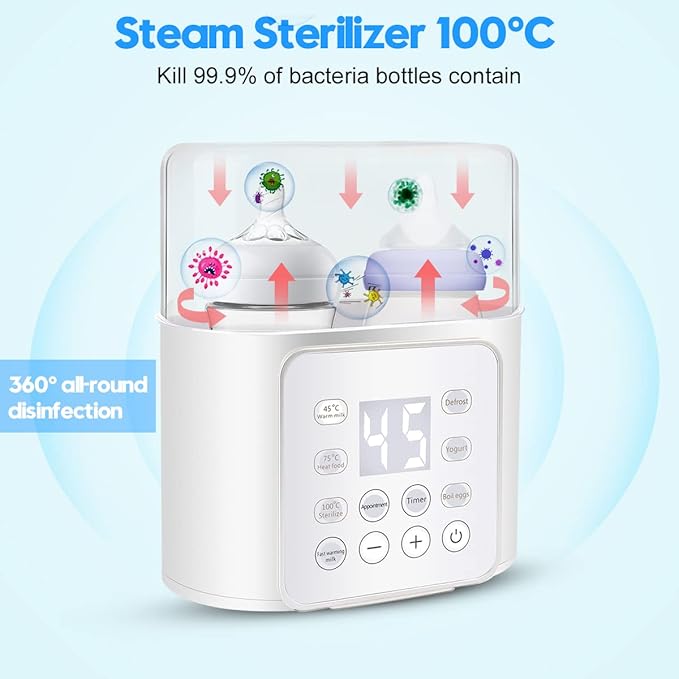 Baby Bottle Warmer, 9-in-1 Fast Baby Food Heater, Baby Breast Milk Formula Warmer for Twins, 24H Temperature Control
