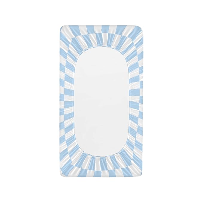 Blue Checkered Changing Pad Cover for Baby Girls Boys Cartoon Breathable Diaper Change Table Sheet Soft Stretchy Cute Change Table Mat Cover Fit 32x16