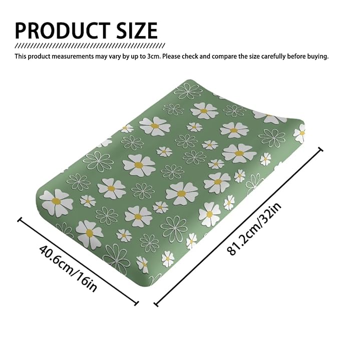 Stretchy Diaper Changing Table Cover, Snug and Soft Change Table Pad Covers Fit 16 * 32 Inches, Daisy Green