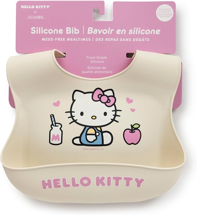 JuJuBe x Hello Kitty Cherry Blossoms Silicone Baby Bib, Soft Baby Bibs for Toddlers, Adjustable Neck, Deep Pocket for Mess Control, Dishwasher Safe, Easy to Clean Toddler Feeding Essentials