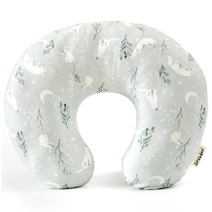 GRSSDER Nursing Pillow Cover, Stretchy Ultra Soft Minky Breastfeeding Pillow Covers, Fit Most Nursing Support Pillows for Breastfeeding, Comfortable Cozy Safe Pillow Cover, Snow Wolf