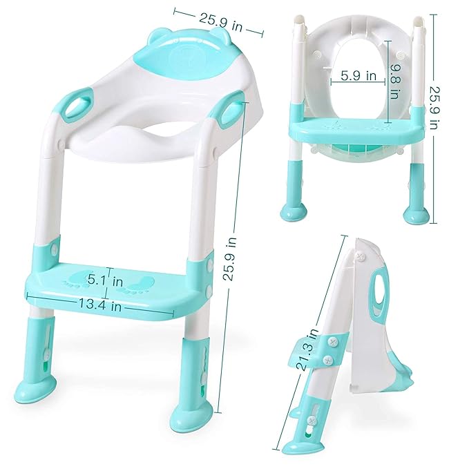Potty Training Seat with Step Stool Ladder, SKYROKU Potty Training Toilet for Kids Boys Girls Toddlers - Comfortable Safe Potty Seat with Anti-Slip Pads Ladder（8838 Blue）