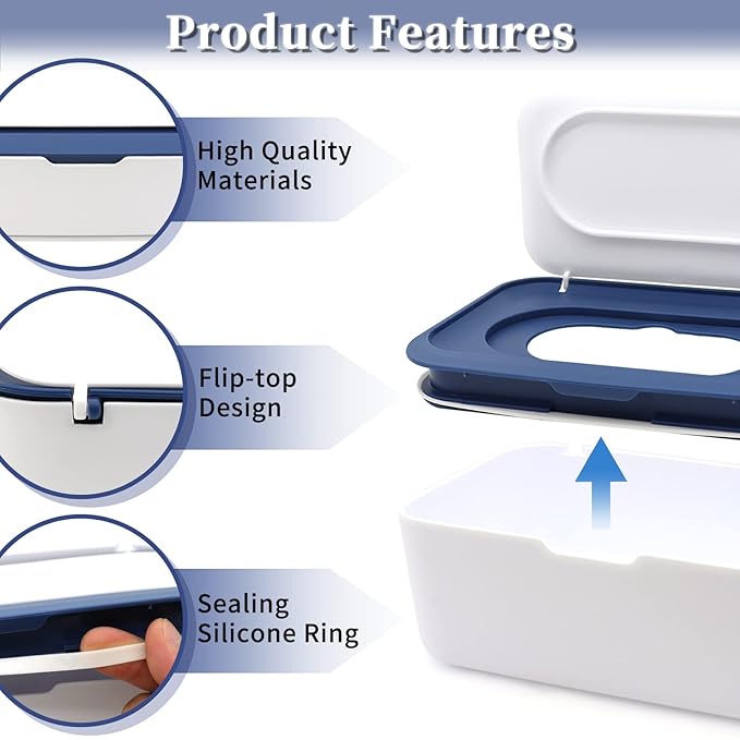 2Pcs Baby Wipes Dispenser, Diaper Wipe Holder with Lid, Refillable Wipes Case Container with Sealing Design, Flushable Wipes Pouch Case Storage Box for Bathroom, Keeps Wipes Fresh Easy Open & Close