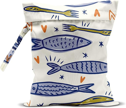 Wet Dry Wet Bag for Swimsuit Towel Baby Travel Cloth Diapers Beach Gym Toiletries Makeup Storage Bag Summer Vacation Essential Holiday Summer Vibes Sardines
