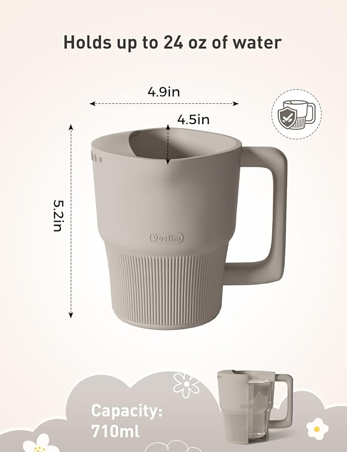 Roslim Silicone Baby Bath Rinse Cup, Shampoo & Body Rinser with Easy-Grip Handle for Rinsing Hair and Body Washing, Lightweight, Non-Toxic for Babies, Toddlers, Kids (Taupe)